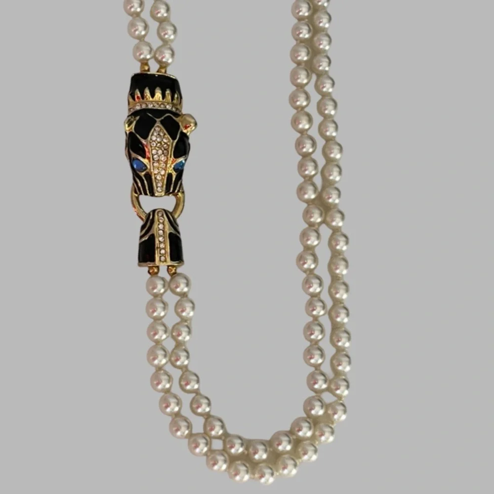 Park Lane Panther Jaguar Double Strand Faux Rhinestone Necklace Gold Tone - Picture 6 of 16